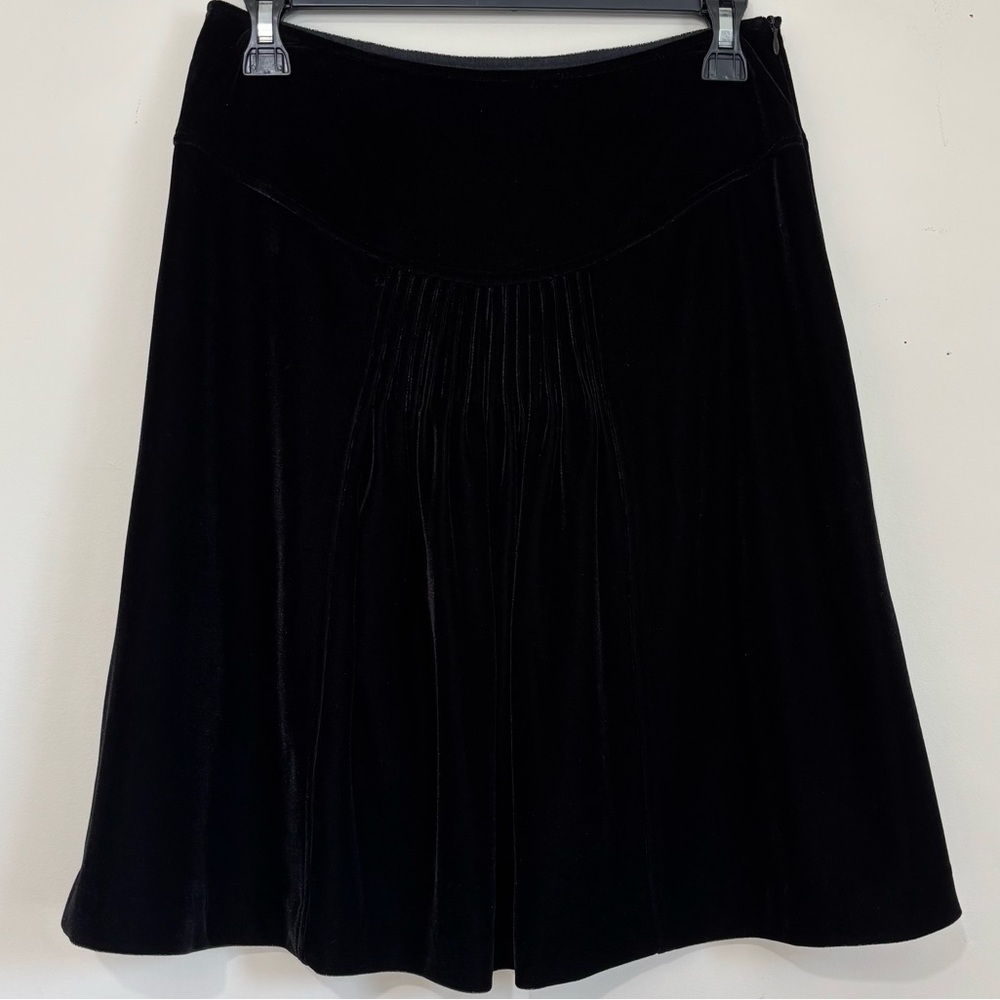 Vintage Audrey black velvet pleated front Stretch A-line Skirt Size M